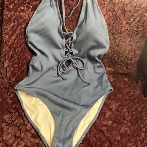 Solid One Piece Lace Up Suit